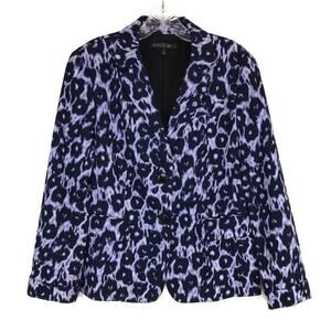 LAFAYETTE 148 NY Indigo Leopard Ikat Print Pattern Jacket Blazer Women’s Size 8